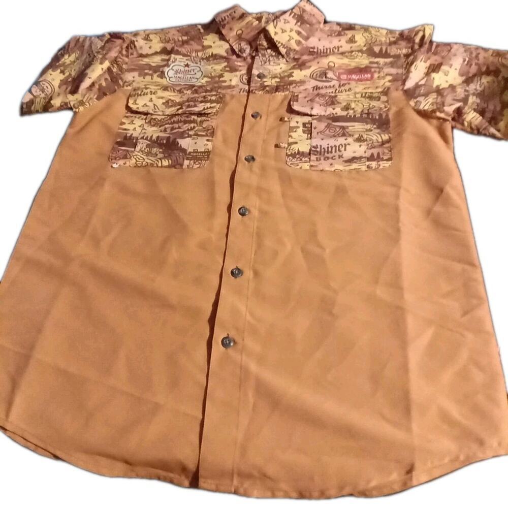 Magellan Shirt Mens Small Shiner Bock Beer Vented Fishing Collar Button Down